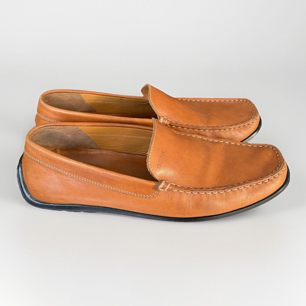 Geox Respira Tan Brown Smooth Leather Mix‎ Toe Driving Loafer Shoes Men’s 11